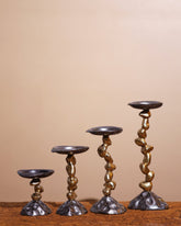 Alamkari India Rustic Stone & Metal Candle Holder Set